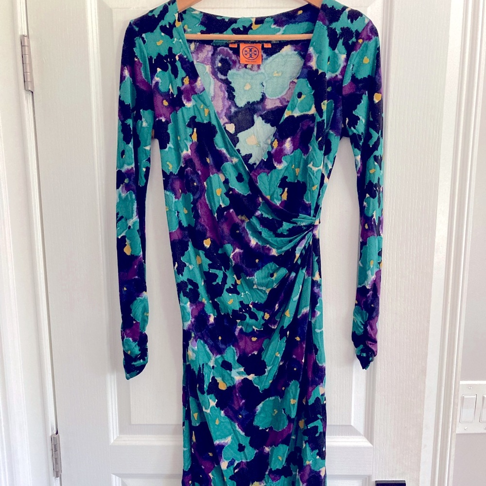 Tory Burch Green Floral  Wrap Dress Sz S